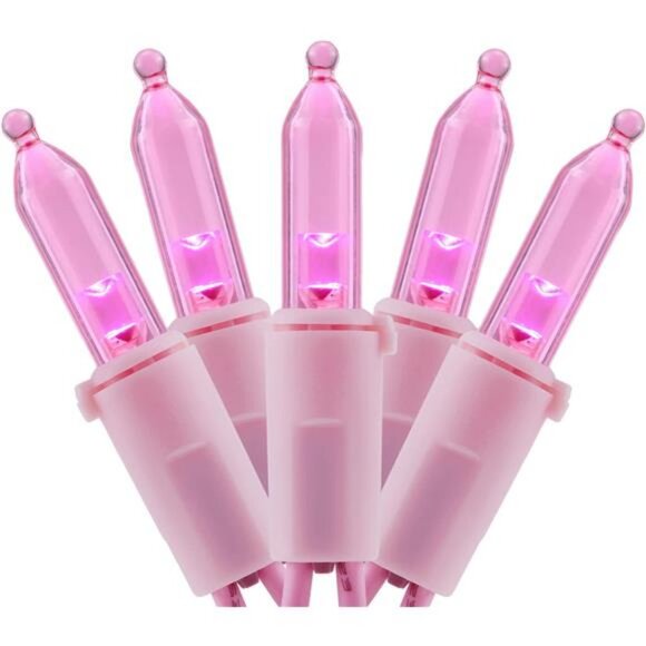 LED Christmas Lights with Pink Wire, 66 Feet 200 Count UL Commercial Grade
